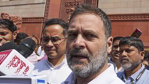 Leader of Opposition in the Lok Sabha Rahul Gandhi during the Budget session of Parliament, in New Delhi, Wednesday, March 26, 2025. 