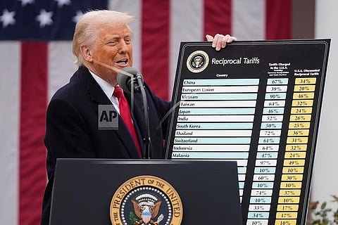 President Donald Trump speaks during an event to announce new tariffs in the Rose Garden at the White House, Wednesday, April 2, 2025, in Washington.