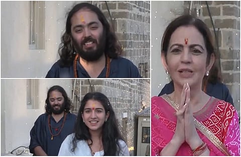 Ananth Ambani with his mother and wife 