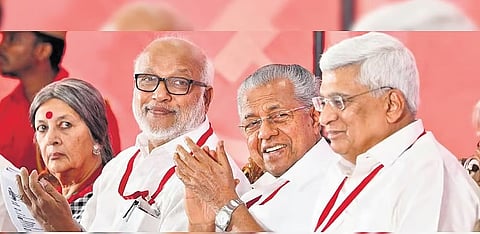 From L to R: Senior CPM leader Brinda Karat, veteran Kerala leader MA Baby, Kerala CM Pinarayi Vijayan and CPM interim coordinator Prakash Karat.