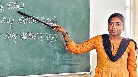 Rekha teaches rural students Sanskrit in Kurtakoti.