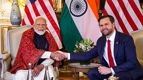 Prime Minister Narendra Modi with US Vice President JD Vance, in Paris, France.  