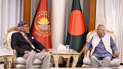 National Independent Investigation Commission head ALM Fazlur Rahman with Chief Adviser of Bangladesh's interim government Muhammad Yunus.