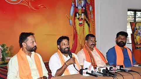 VHP and HJV leaders during a press conference in Mangaluru. 
