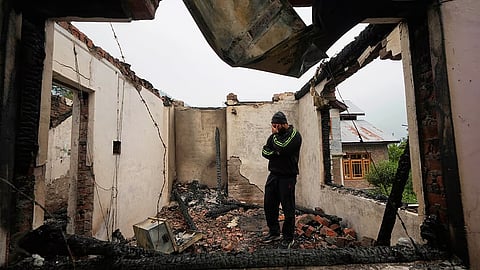 A house damaged by Pakistani artillery shelling, at Salamabad village in Uri, north of Srinagar, Indian controlled Kashmir, Thursday, May 8, 2025.