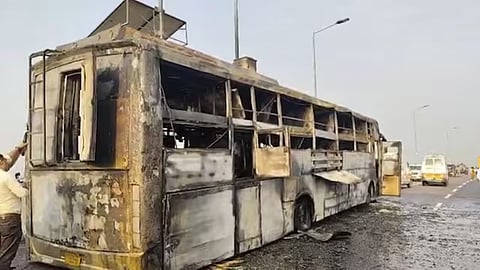 Bus catches fire