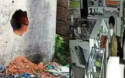 ಕಳ್ಳ ಅಂಗಡಿ ಗೋಡೆಯನ್ನು ಕೊರೆದಿರುವ ಮತ್ತು ಸಿಸಿಟಿವಿ ದೃಶ್ಯ.