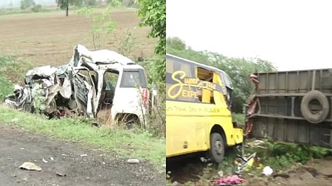 The mangled remains of SUV and bus collided near Managuli village on Wednesday.