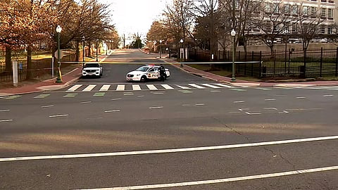 Police are deployed outside the Israeli Embassy in Washington. 