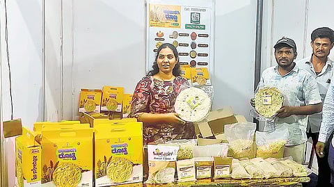 Members of the self-help group display their wide range of products, including Kalaburagi rotti.
