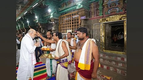 Union Home Minister Amit Shah prays at Meenakshi Amman Temple, in Madurai