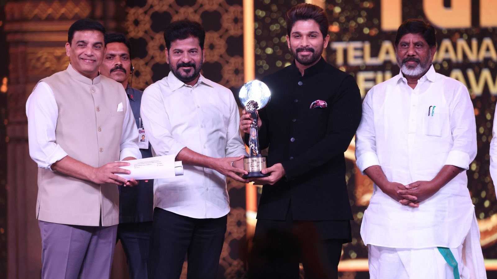 Icon Star Allu Arjun receives Gaddar Award for Pushpa 2 from CM Revanth Reddy