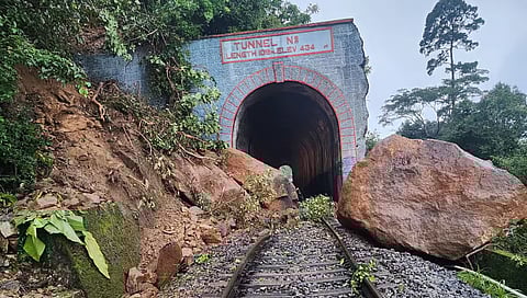 Boulders from the hill fell onto the railway track