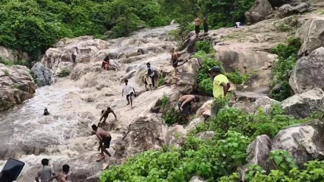 6 Women Slip On Top Of Bihar Waterfall