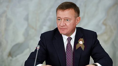 Russian Transport Minister Roman Starovoyt attends a meeting in Mineralnye Vody, Russia, Tuesday, May 6, 2025.