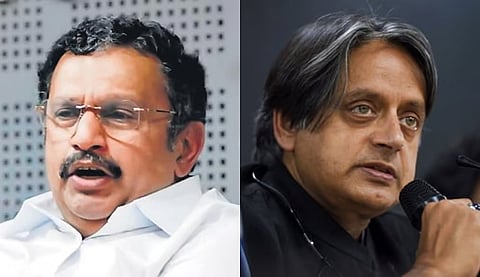 Shashi Tharoor (L), Senior Congress leader K Muraleedharan