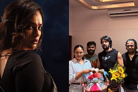Nandita Swetha in a still from Benny (L) and with Kicha Sudeep (R)