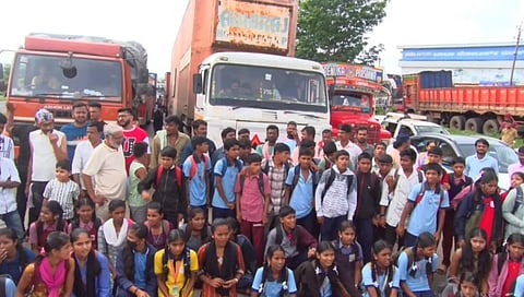 School students protest blocking national highway 