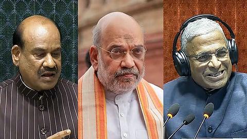 Om Birla, Amit Shah and Harivansh Narayan Singh