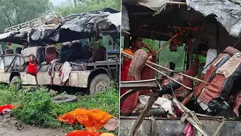 Aftermath of Bus-Truck Collision in Deoghar