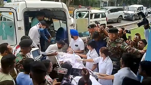 Jharkhand Minister Ramdas Soren being brought to a hospital
