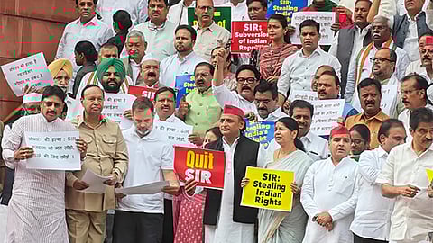 INDIA bloc protests against Bihar SIR at Parliament 