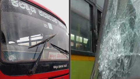 pelted stone on Hubballi Hosapete bus 