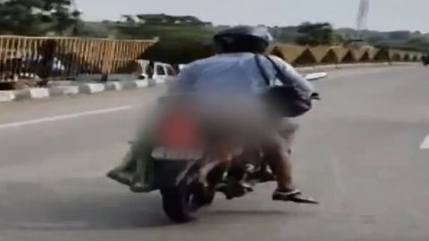 A video was reportedly shot by police who had later stopped the two-wheeler