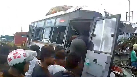 bus rams into truck