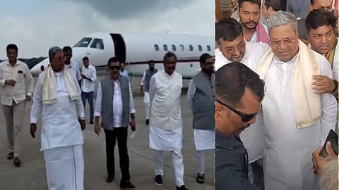 CM Siddaramaiah at Gorakhpur Airport in Uttar Pradesh.
