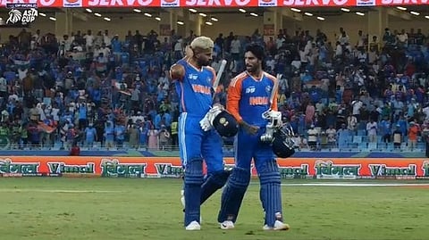 theres no handshakes as Tilak and Hardik Pandya walk off
