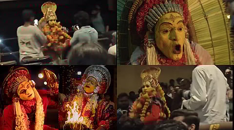 Images of a fan dressed as the deity and Rishab Shetty from Kantara