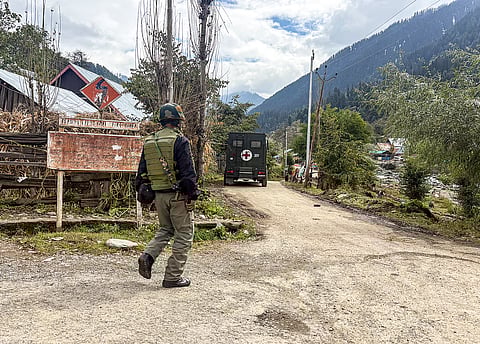 A search operation to track down terrorists, at Kokernag in Anantnag district, Jammu and Kashmir, Wednesday, Oct. 8, 2025. 