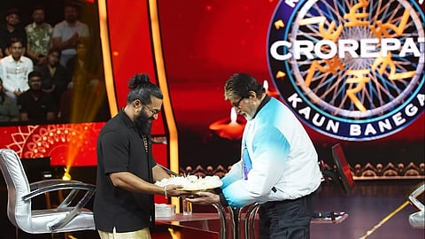 Rishab Shetty on the sets of Kaun Banega Crorepati with Amitabh Bachchan