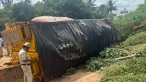 a container overturned in Jigani