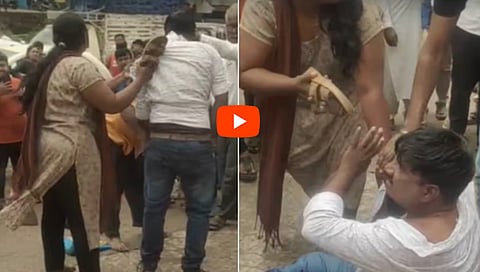 ಪತಿಗೆ ಥಳಿಸಿದ ಪತ್ನಿ