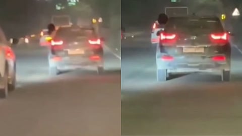 'Nude' Woman Seen Performing Dangerous Stunt From Moving Car