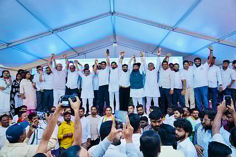 Karnataka Pradesh Youth Congress Committee (KPYCC) on Saturday staged a protest here alleging large-scalevote chori (vote theft) in elections across various states,