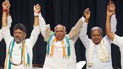 DKShivakumar, kharge, Siddu casua Images