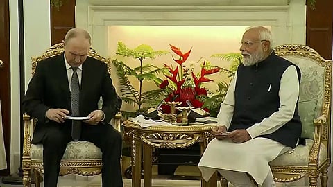 Russian President Vladimir Putin and Prime Minister Modi holding bilateral talks.