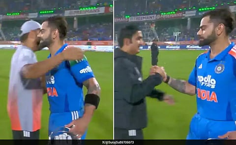 Virat Kohli greeted Rohit Sharma and Gautam Gambhir after the match