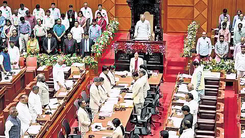 Legislative Council pays tributes to personalities who passed away recently, on Day 1 of the winter session in Belagavi on Monday 