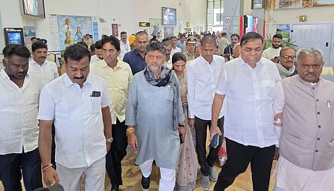 D K Shivakumar at Belagavi Sambra airport 