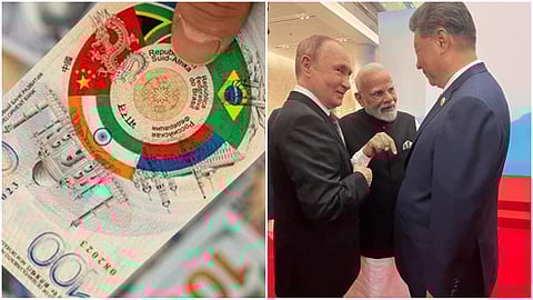 representational mage of BRICS currency and Modi meeting Putin- Xi jinping in summit (file photo)