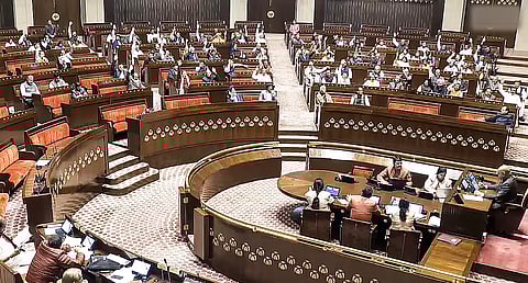 Members in the Rajya Sabha during the Winter session of Parliament, in New Delhi, 