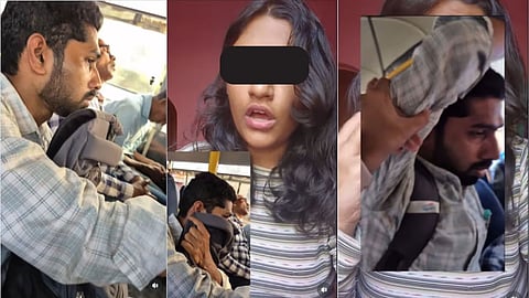 young woman sleeping on a bus was sexually harassed by a man
