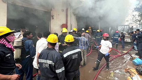 fire at furniture shop building in Hyderabad