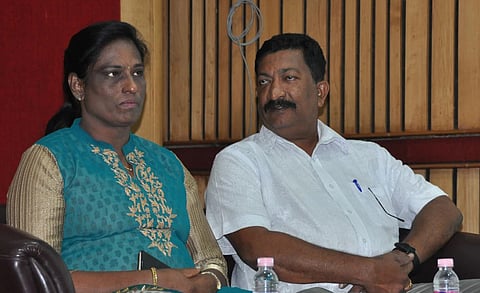 P T Usha with her husband(File photo)