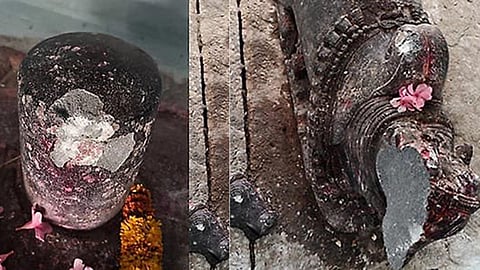 Shivalinga, idols defaced at temple 