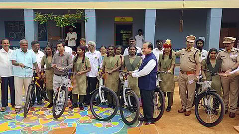 Teachers, alumni has raised funds and distributed 25 bicycles to boys and girls studying in Cheemangala high school.